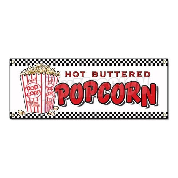 POPCORN BANNER SIGN stand cart concession signs kettle corn hot buttered
